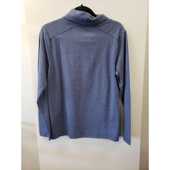 Heathered Blue Cowl-Neck Long-Sleeve Shirt Top S‎ - Picture 3 of 5